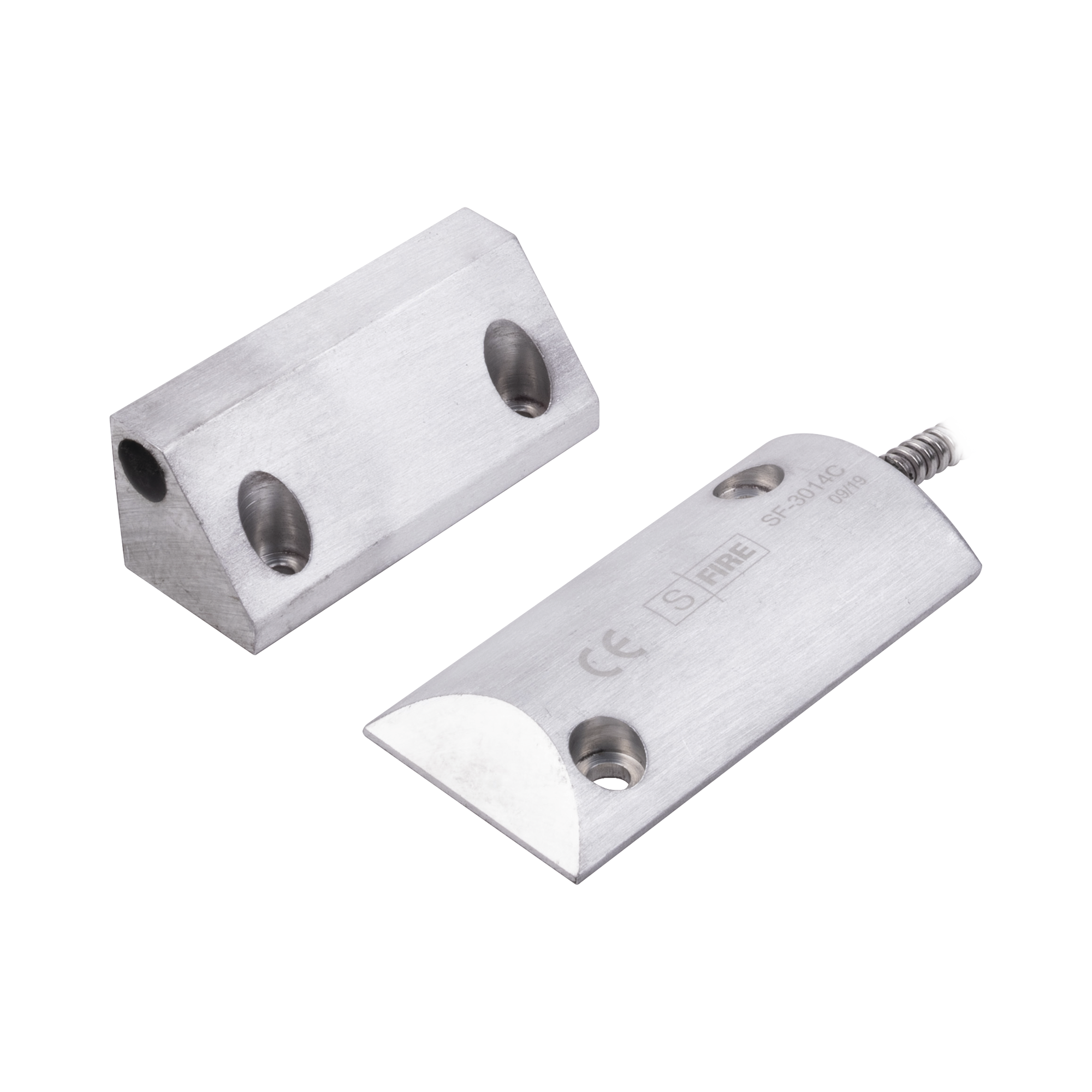 Contacto Magnético para Piso, Salida Dual NC/NA, GAP 75mm, Cubierta de Aluminio con 55cm de Cable Blindado - SILYMX