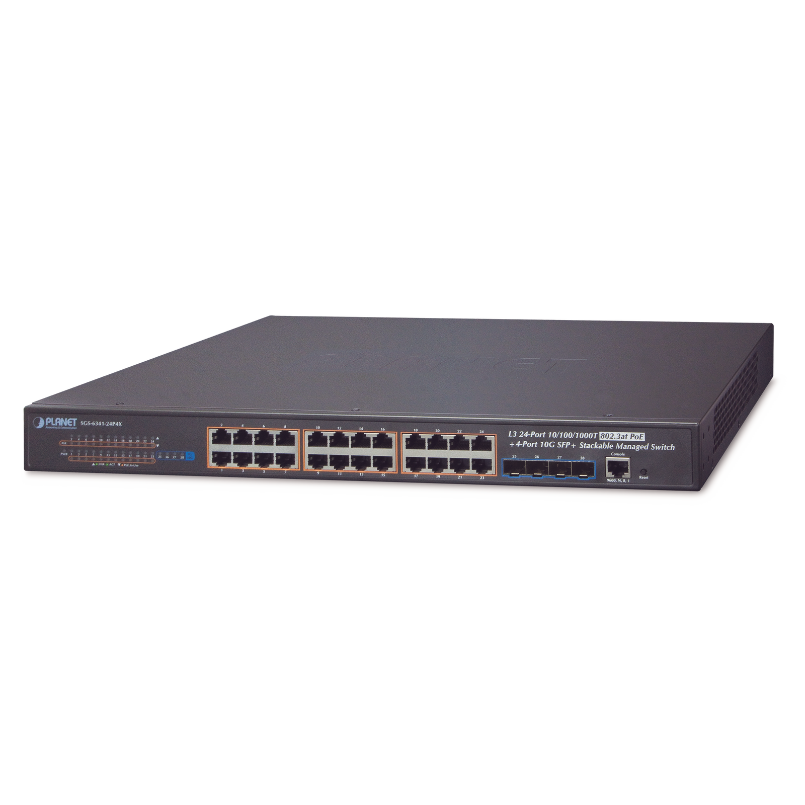 Switch Administrable L3 Stacking 10/100/1000T 24 puertos PoE802.3at, 4 puertos 10G SFP+ 370 W - SILYMX