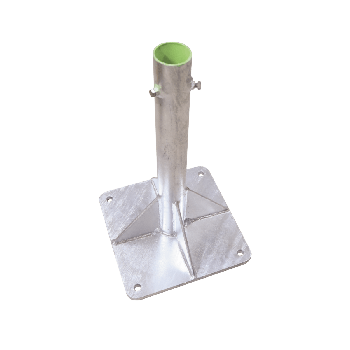 Base Para Mástil Hasta 2" Con Opresores, Base De 30 X 30 Cm Y Tubo De 50 Cm Ced. 30. Galv. Inmersión. SLM-BA-7G - SILYMX