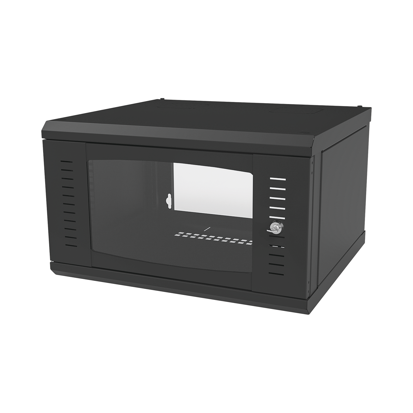 Gabinete Para Montaje En Pared, Puerta De Cristal Templado, Cuerpo Fijo Con Rack 19" De 6 Unidades. - SILYMX