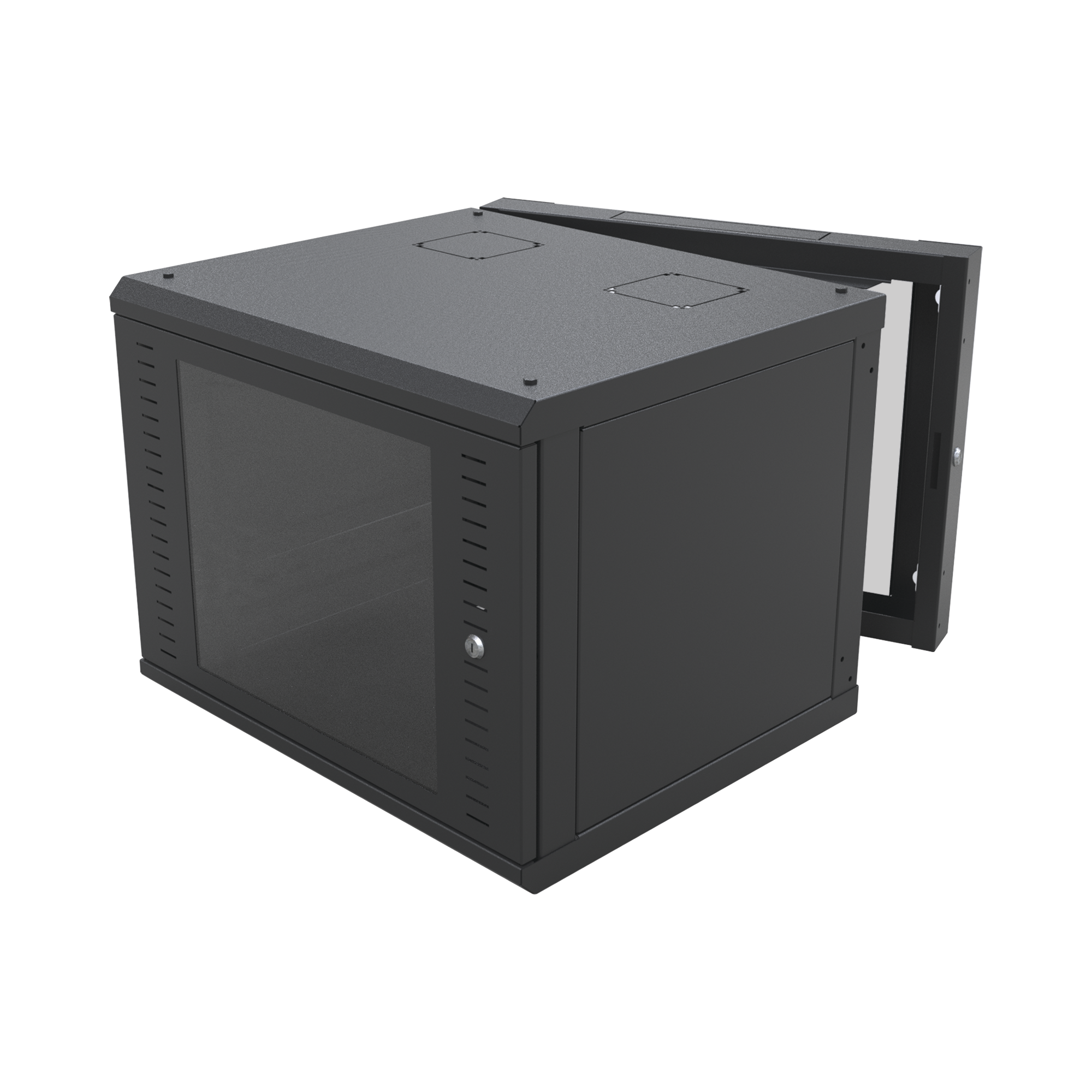 Gabinete Abatible de Pared (Con Marco Trasero) con Rack 19" de 12 Unidades. Ventana de Cristal Templado - SILYMX