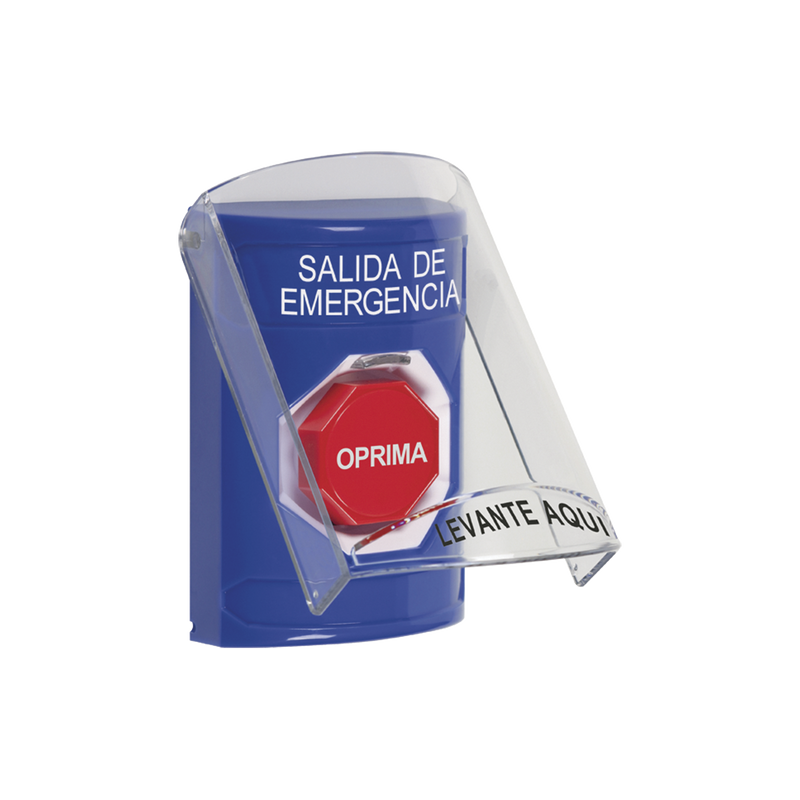 Botón de Salida de Emergencia, Texto en Español, Tapa Protectora de Policarbonato Súper Resistente y Restablecimiento con Llave - SILYMX