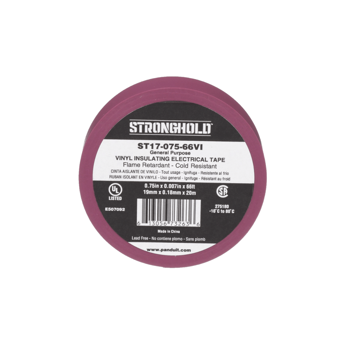 Cinta Eléctrica para Aislar, de PVC, Uso General, Grosor de 0.18mm (7 mil), Ancho de 19mm, y 20.12m de Largo, Color Violeta - SILYMX