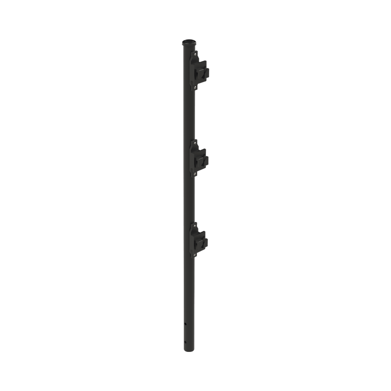 Poste de Paso Negro de 0.75m para Cerca Electrificada. Tubo Galvanizado cal. 18 de 1"Diam. con Tapón y 3 Aisladores Instalados. - SILYMX