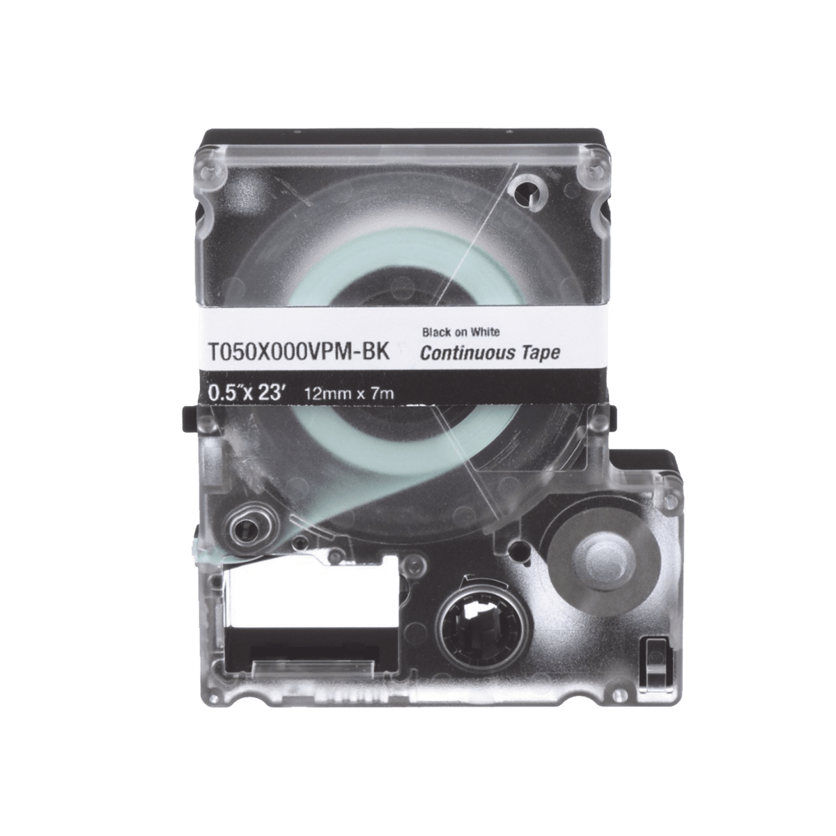 Casete de Etiquetas de Vinilo de Cinta Continua Color Negro Sobre Blanco Uso Interior/Exterior 9 mm de Ancho x 7.6 Metros de Largo - SILYMX