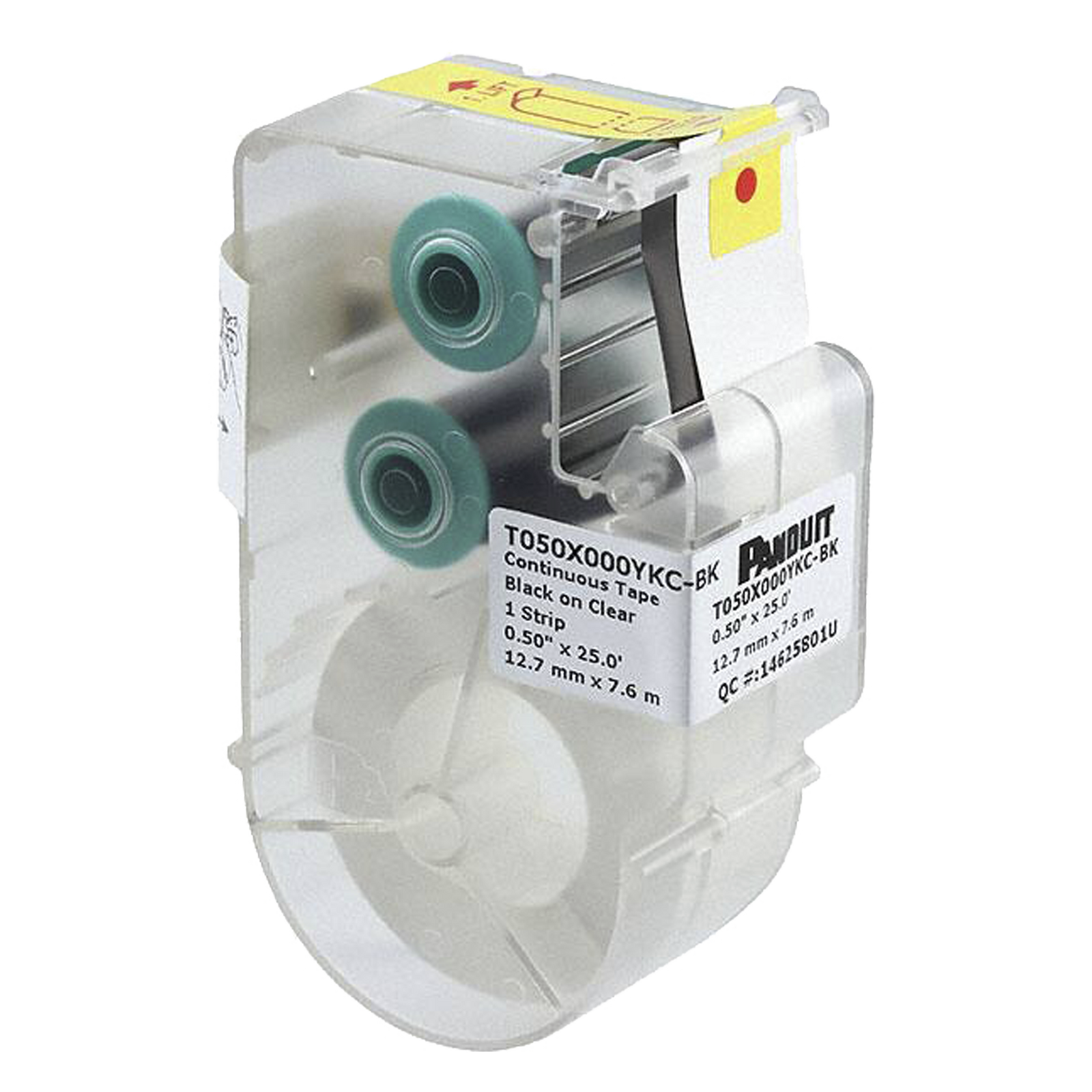 Casete de Etiquetas de Poliéster de Cinta Continua, Color Negro sobre Transparente, Uso Interior/Exterior Resistente a Rayos UV, 12.7 mm de Ancho x 7.6 metros de Largo - SILYMX