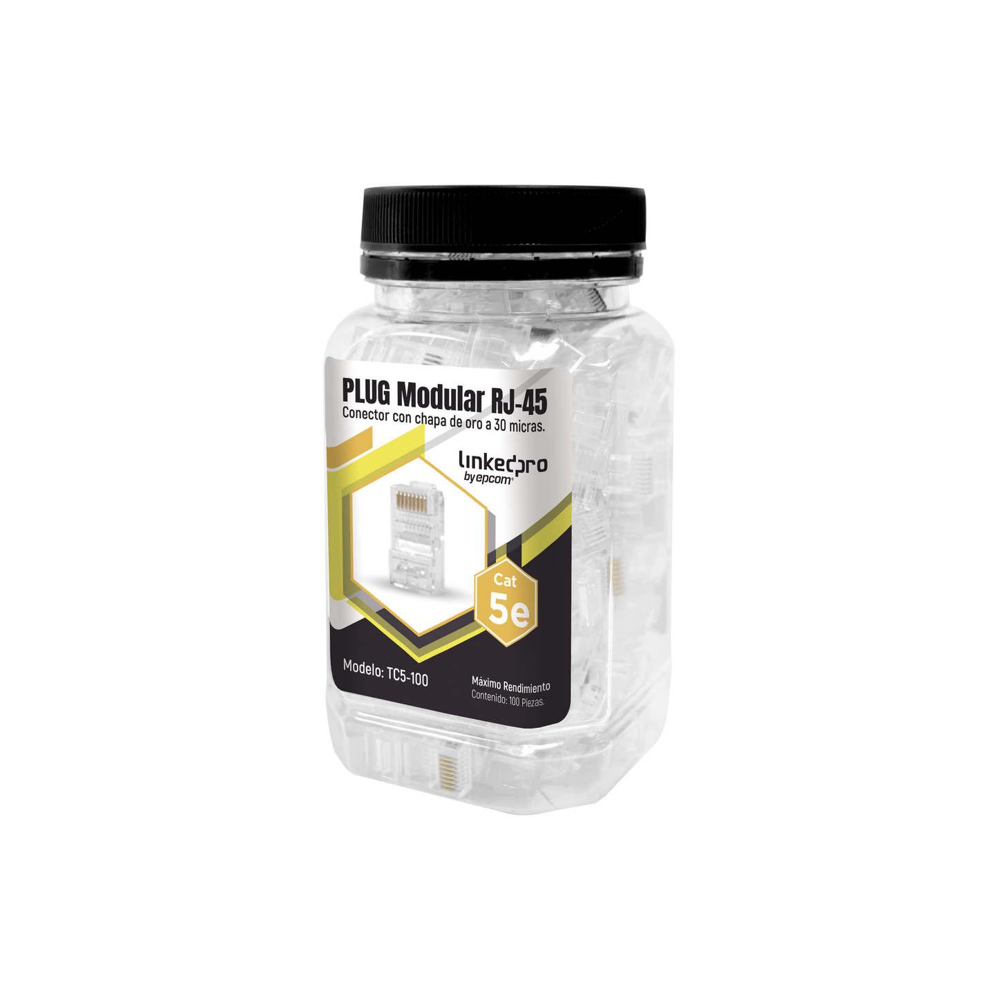 Bote con 100 Piezas de Plug Modular RJ45 Cat5e sin blindaje, chapado de oro a 30 micras para durabilidad extrema - SILYMX