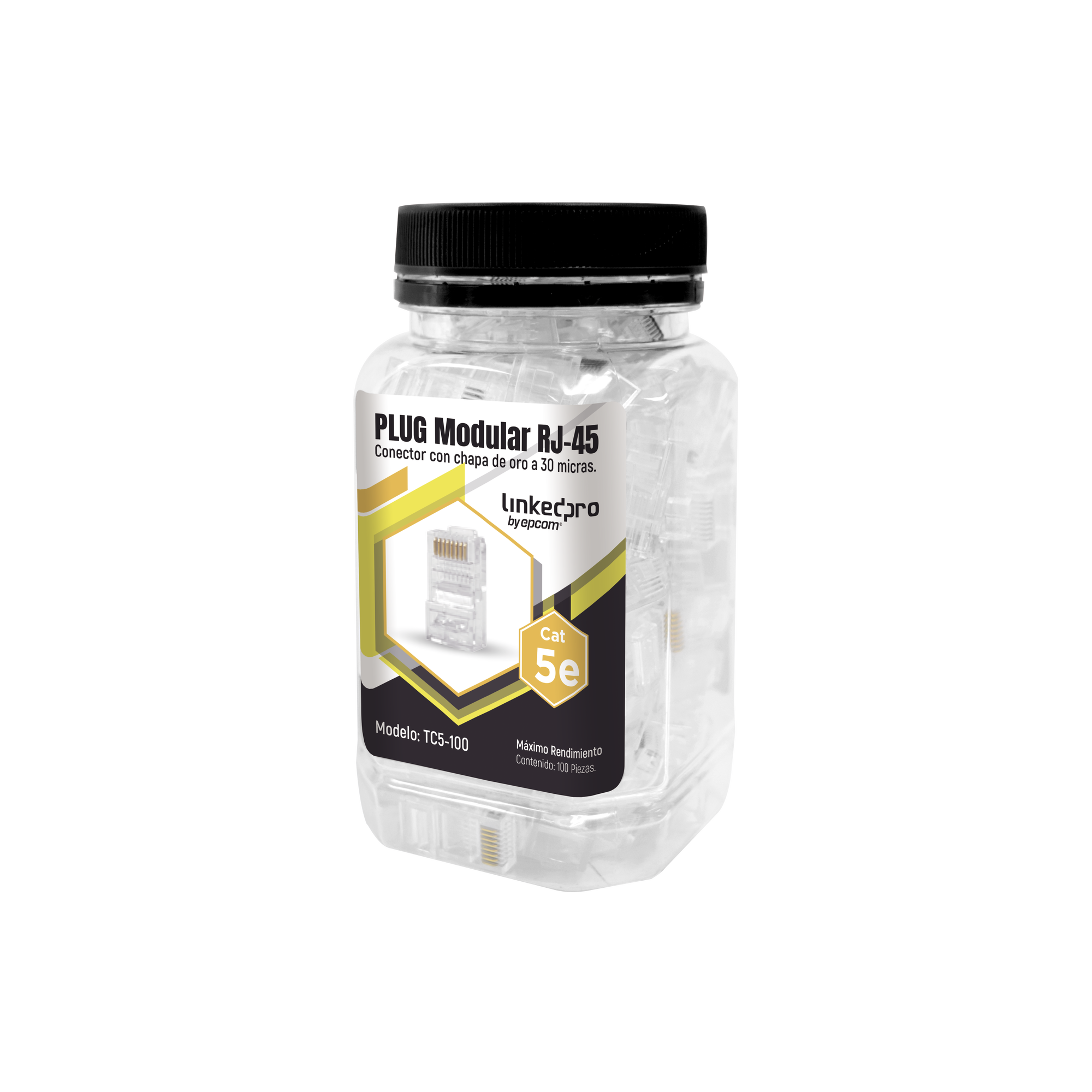 Bote con 100 Piezas de Plug Modular RJ45 Cat5e sin blindaje, chapado de oro a 30 micras para durabilidad extrema - SILYMX