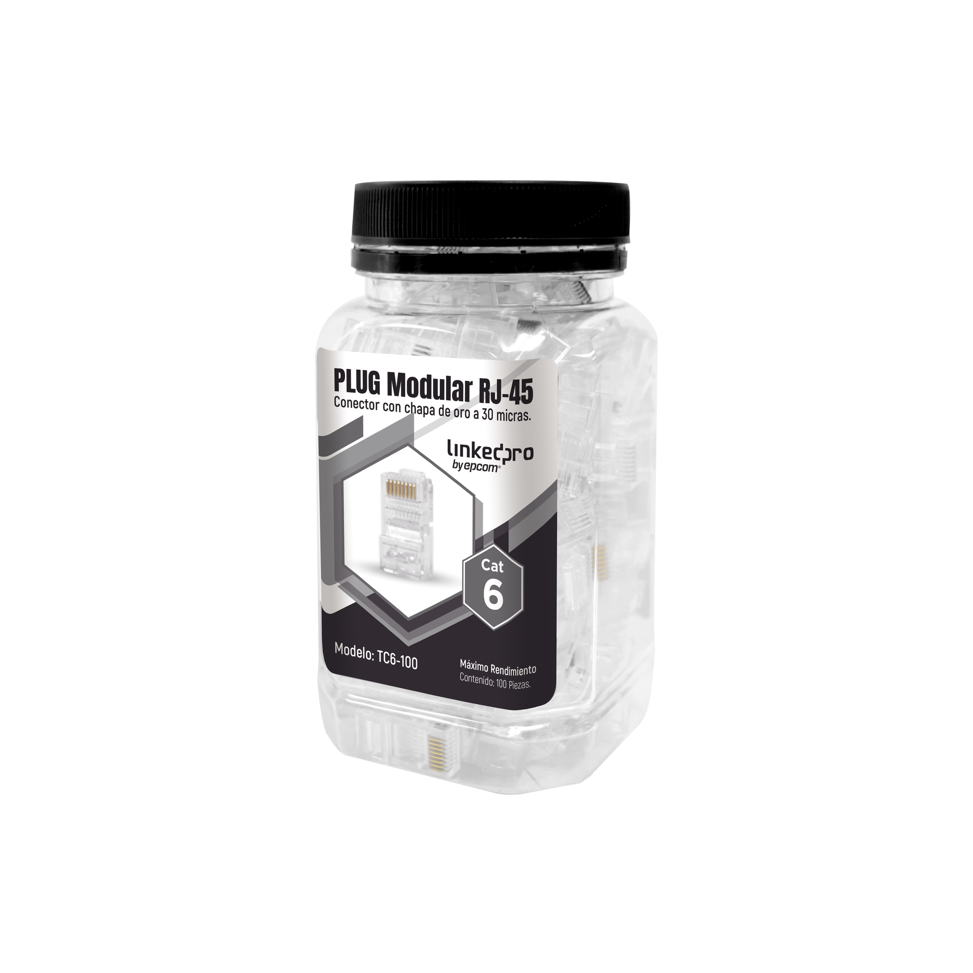 Bote con 100 Piezas de Plug Modular RJ45 Cat6 sin blindaje, chapado de oro a 30 micras para durabilidad extrema - SILYMX