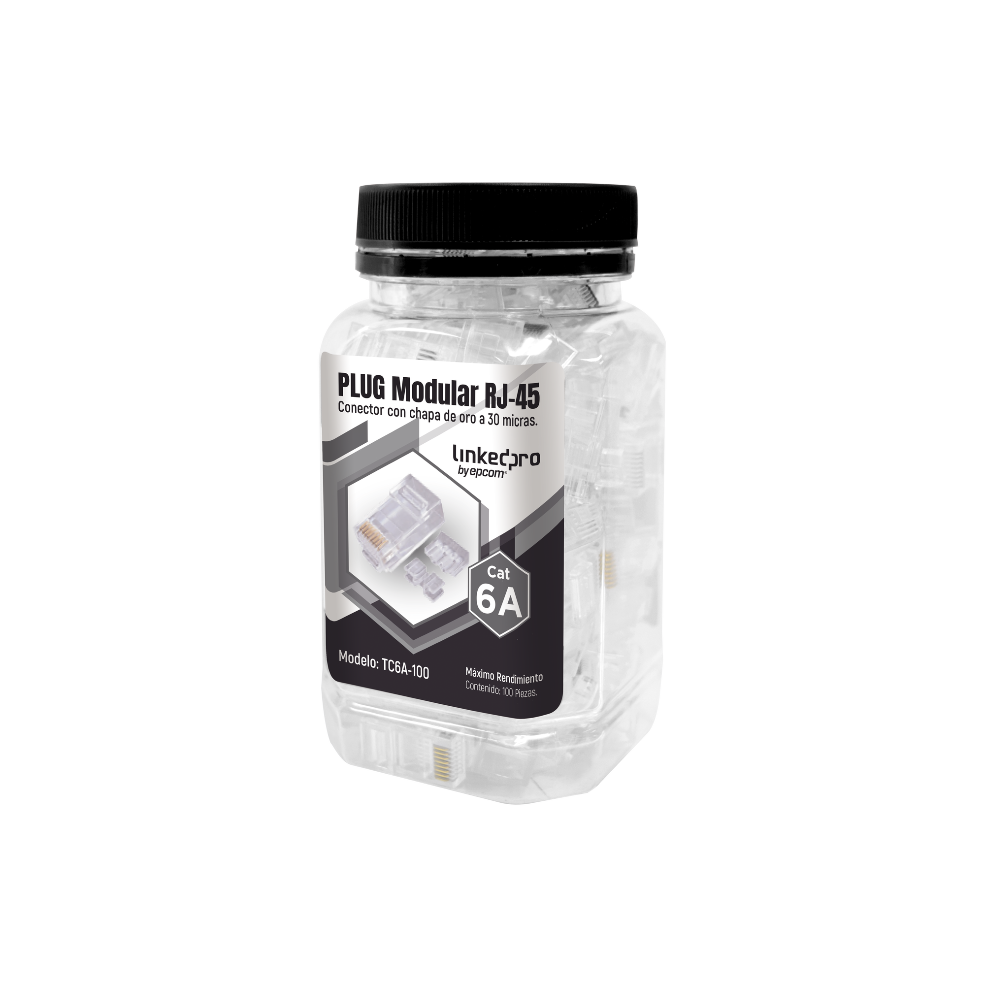 Bote con 100 Piezas de Plug Modular RJ45 Cat6A chapado de oro a 30 micras para durabilidad extrema - SILYMX