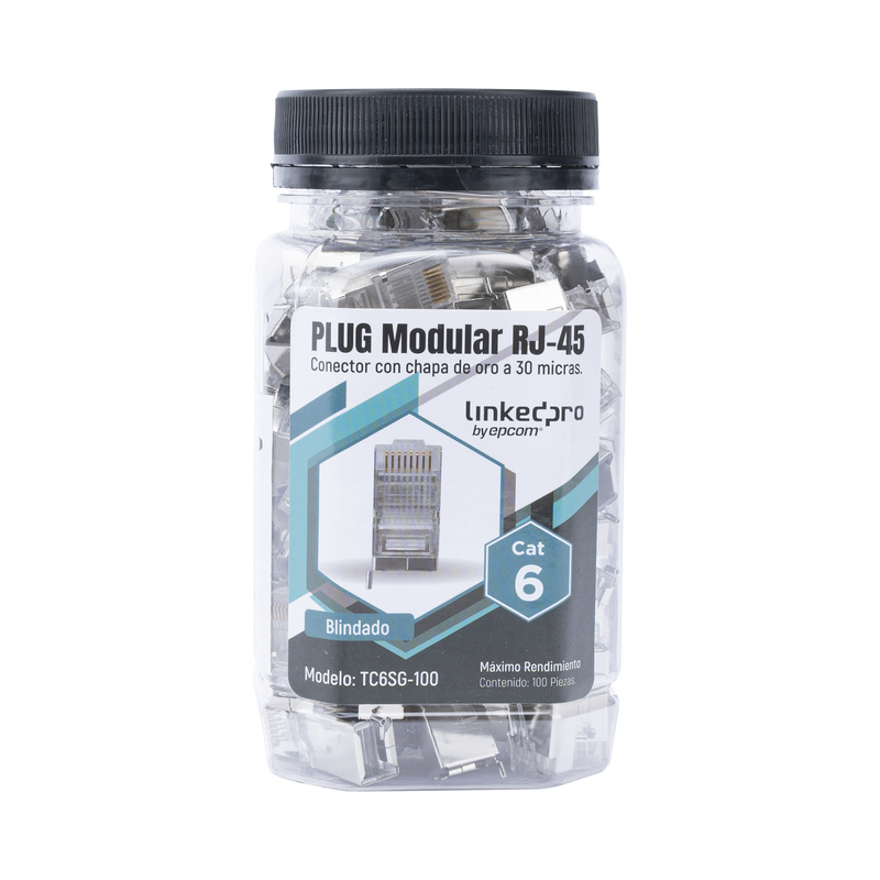 Bote con 100 Piezas de Plug Modular RJ45 Cat6 blindado con pin de tierra, chapado de oro a 30 micras para durabilidad extrema - SILYMX