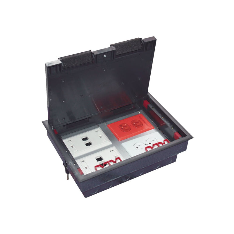 Caja de piso para cuatro módulos universales (Socket M4), para alimentación eléctrica y redes de datos (11000-43401) No incluye faceplates - SILYMX