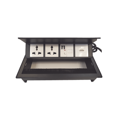 Caja Horizontal tipo Hub para escritorio con 1 Puerto HDMI Hembra-Hembra 1 puerto RJ45 Cat6 2 Puertos USB y 2 Contactos eléctricos universales - SILYMX