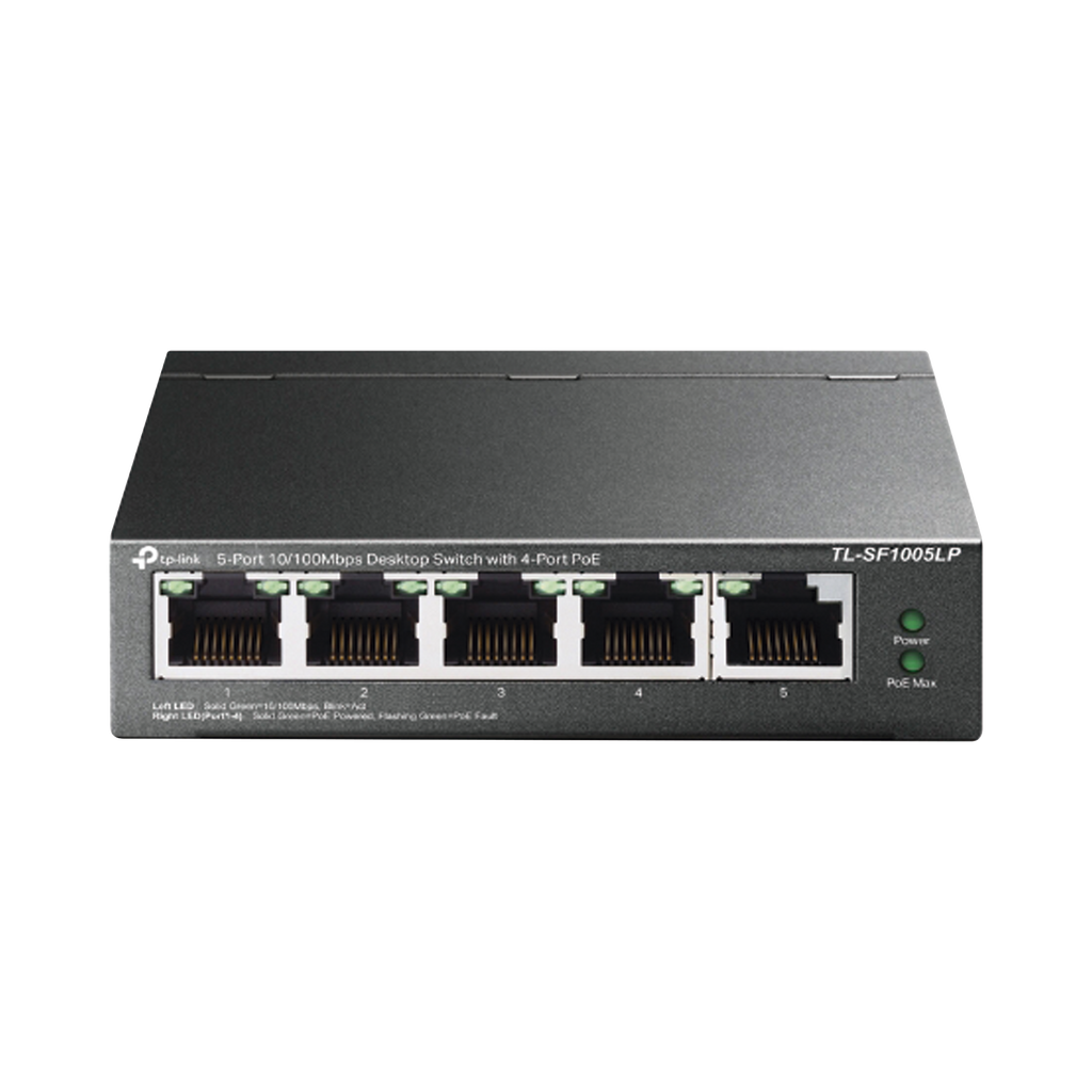 Switch PoE TP-LINK no Administrable de escritorio 5 puertos 10/100 Mbps 4 puertos PoE af Presupuesto 41 W PoE hasta 250 metros TLSF1005LP - SILYMX