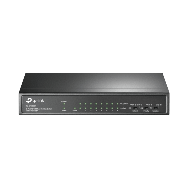 Switch PoE no Administrable de escritorio 9 puertos 10/100 Mbps, 8 puertos PoE, 65 W - SILYMX