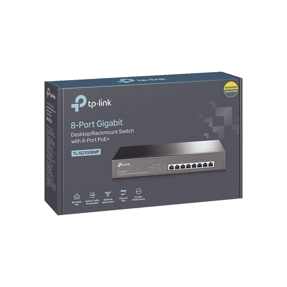 Switch Gigabit PoE+ Tp-Link no administrable de 8 puertos 10/100/1000 Mbps, para escritorio TL-SG1008MP - SILYMX
