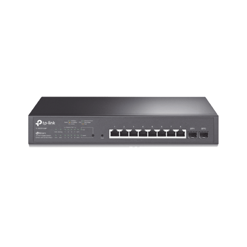 Switch PoE JetStream SDN Administrable 8 puertos 10/100/1000 Mbps + 2 puertos SFP, 8 puertos PoE, 150W, administración centralizada OMADA SDN - SILYMX