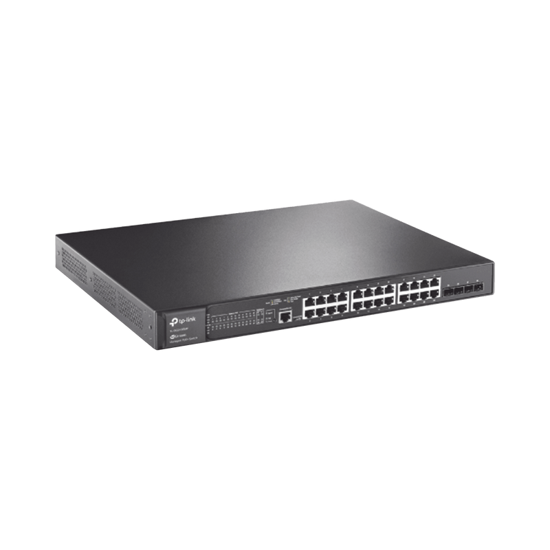Switch PoE+ JetStream SDN Administrable 28 puertos 10/100/1000 Mbps + 4 puertos SFP, 24 puertos PoE, 384W, administración centralizada OMADA SDN - SILYMX