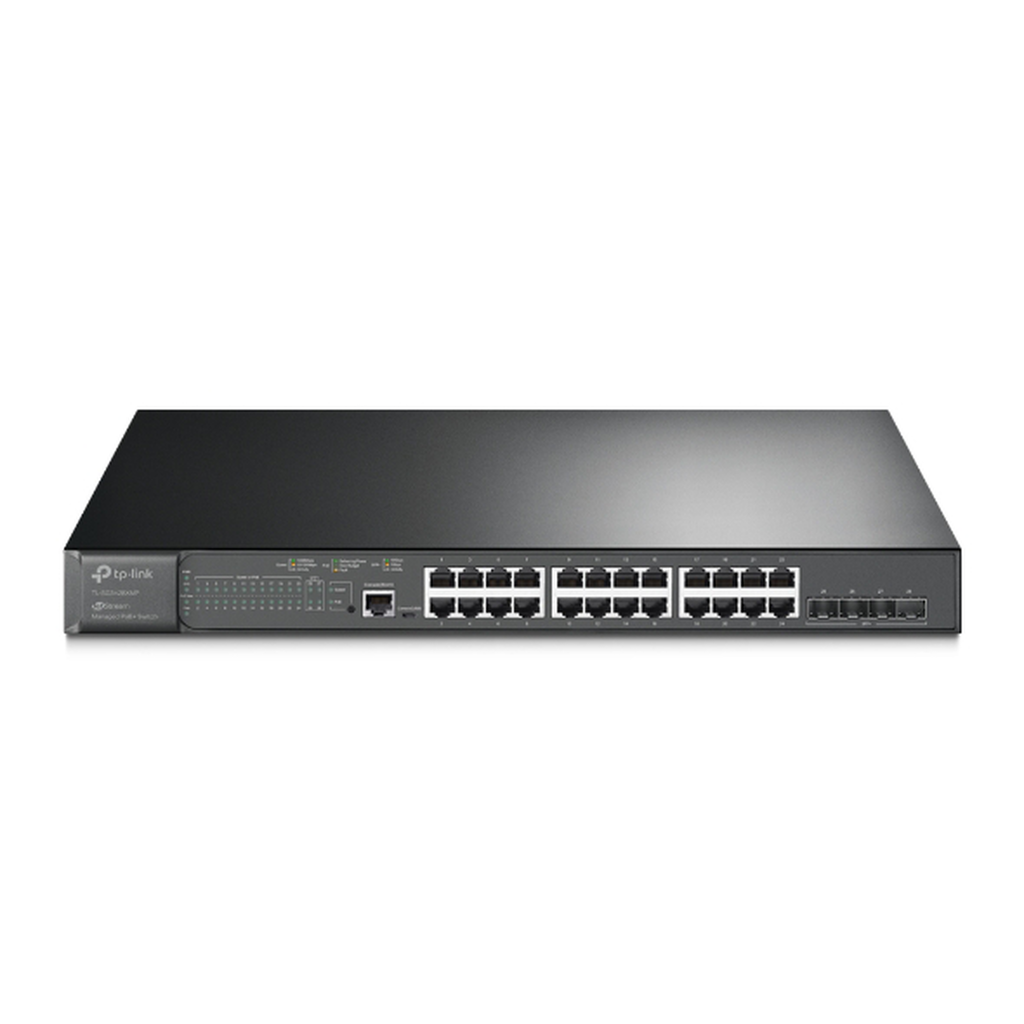Switch PoE+ JetStream SDN Administrable 24 puertos 10/100/1000 Mbps + 4 puertos SFP+, 24 puertos PoE+, 384W, administración centralizada OMADA SDN - SILYMX