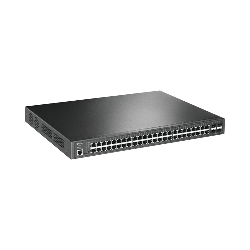 Switch PoE+ JetStream SDN Administrable 48 puertos 10/100/1000 Mbps + 4 puertos SFP, 48 puertos PoE+, 384W, administración centralizada OMADA SDN - SILYMX