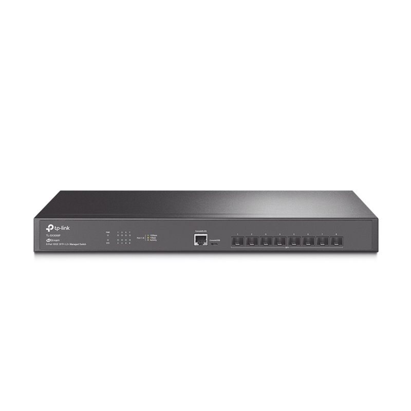 Switch Fibra óptica Omada SDN Administrable 8 puertos SFP+ 10GE / 1 puerto consola RJ45, puerto consola miro-SUB / Funciones sFlow, QinQ y QoS / compatile con IPv6 / Silencioso (sin ventiladores) - SILYMX