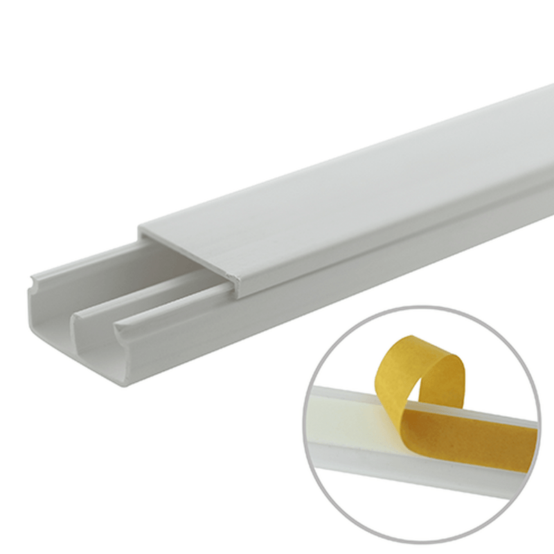 Canaleta blanca de PVC auto extinguible, con división, 20 x 10 mm, tramo 6 pies, con cinta adhesiva (5101-21252) - SILYMX