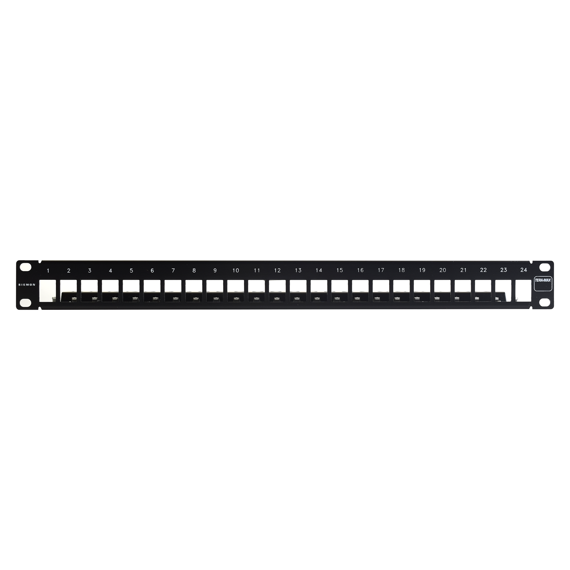 Patch Panel TERA-MAX Blindado de 24 Puertos Modular Plano Color Negro 1UR - SILYMX