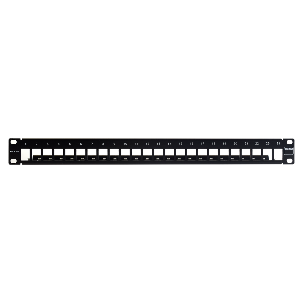 Patch Panel TERA-MAX Blindado de 24 Puertos Modular Plano Color Negro 1UR - SILYMX