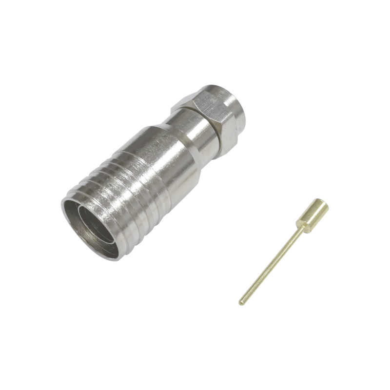 Conector F Macho en 75 Ohm, Plegable para Instalar en Cables Coaxiales RG-11, Cuerpo de Bronce-Niquelado/ Teflón - SILYMX
