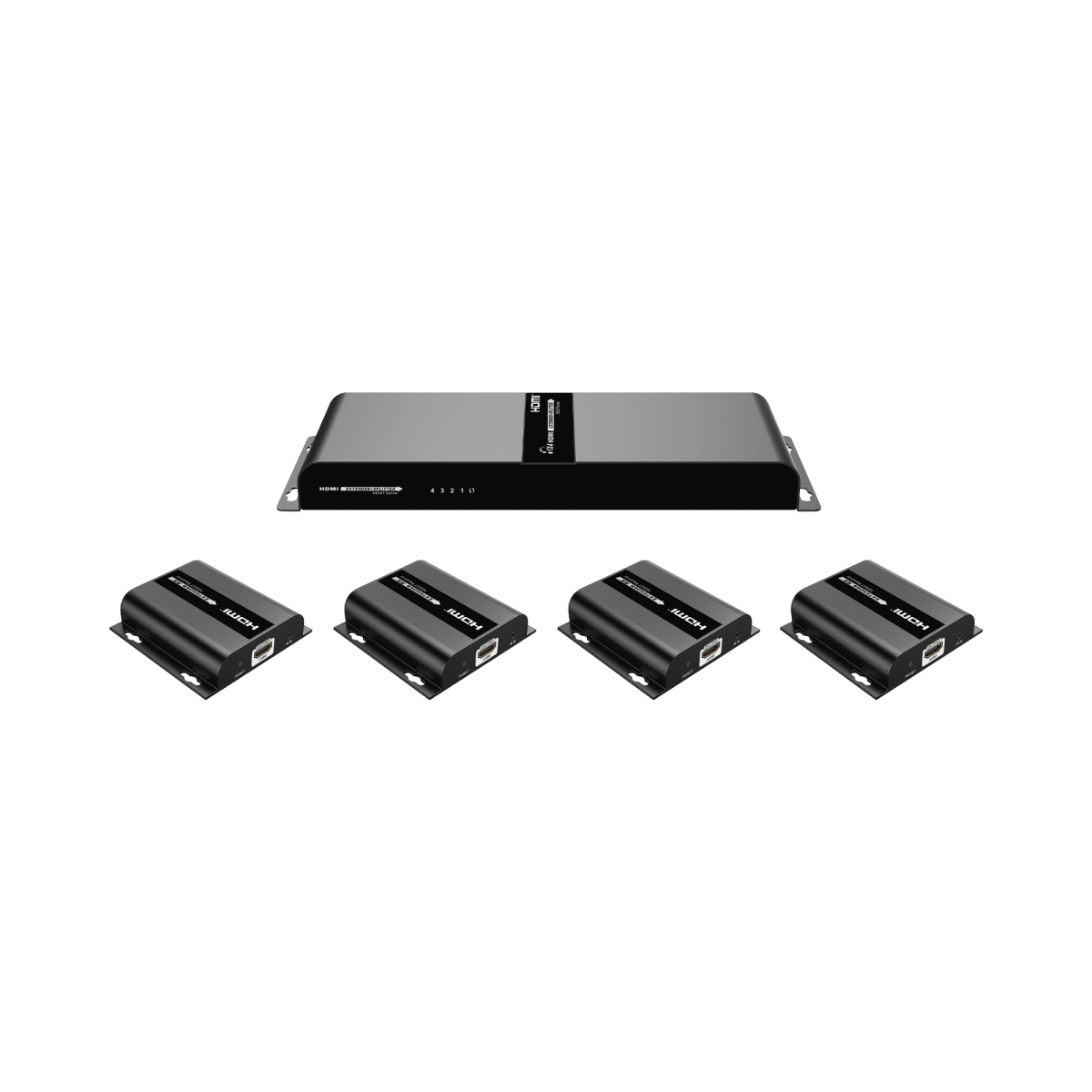 Kit Divisor y Extensor HDMI (Extender Splitter) / Divide 1 Fuente HDMI a 4 Pantallas / Extiende la señal HDMI hasta 120 m / Resolución 1080P @ 60 Hz / Cat 5e/6/6a / Soporta IR / Baja Latencia / Uso24/7 / Alimente solo el Tx (PoC). - SILYMX