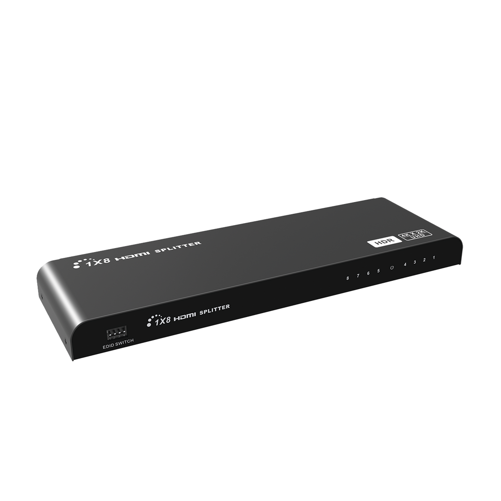 Divisor (Splitter) HDMI 4K de 1 Entrada a 8 Salidas (Simultaneas) / Soporta 4K×2K / Soporta 4 equipos con conexión en Cascada / Ajuste de resoluciones EDID / HDR / HDMI 2.0 / HDCP 2.2 / Permite mezclar pantallas en 4K y 1080P - SILYMX