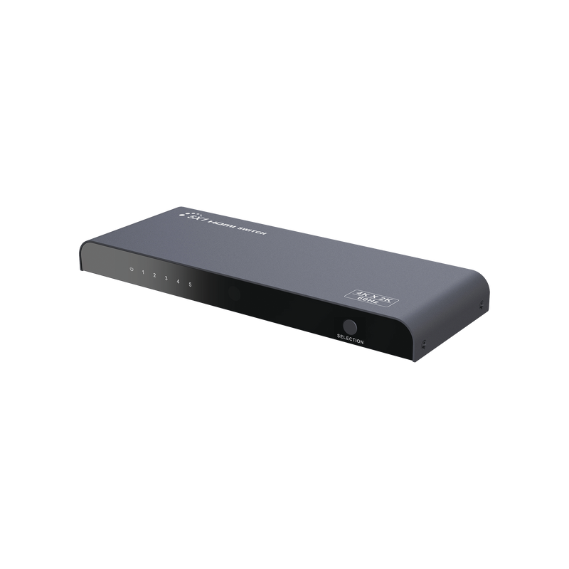 Switch Conmutador HDMI de 5 entradas a 1 salida / 4K @ 60Hz / HDMI 2.0 / HDCP 2.0 / HDMI 3D / Soporta audio estándar, DSD (Direct Stream Digital) y HD (HBR) / Diferentes modos de conmutación, Manual, Control Remoto y RS232. - SILYMX