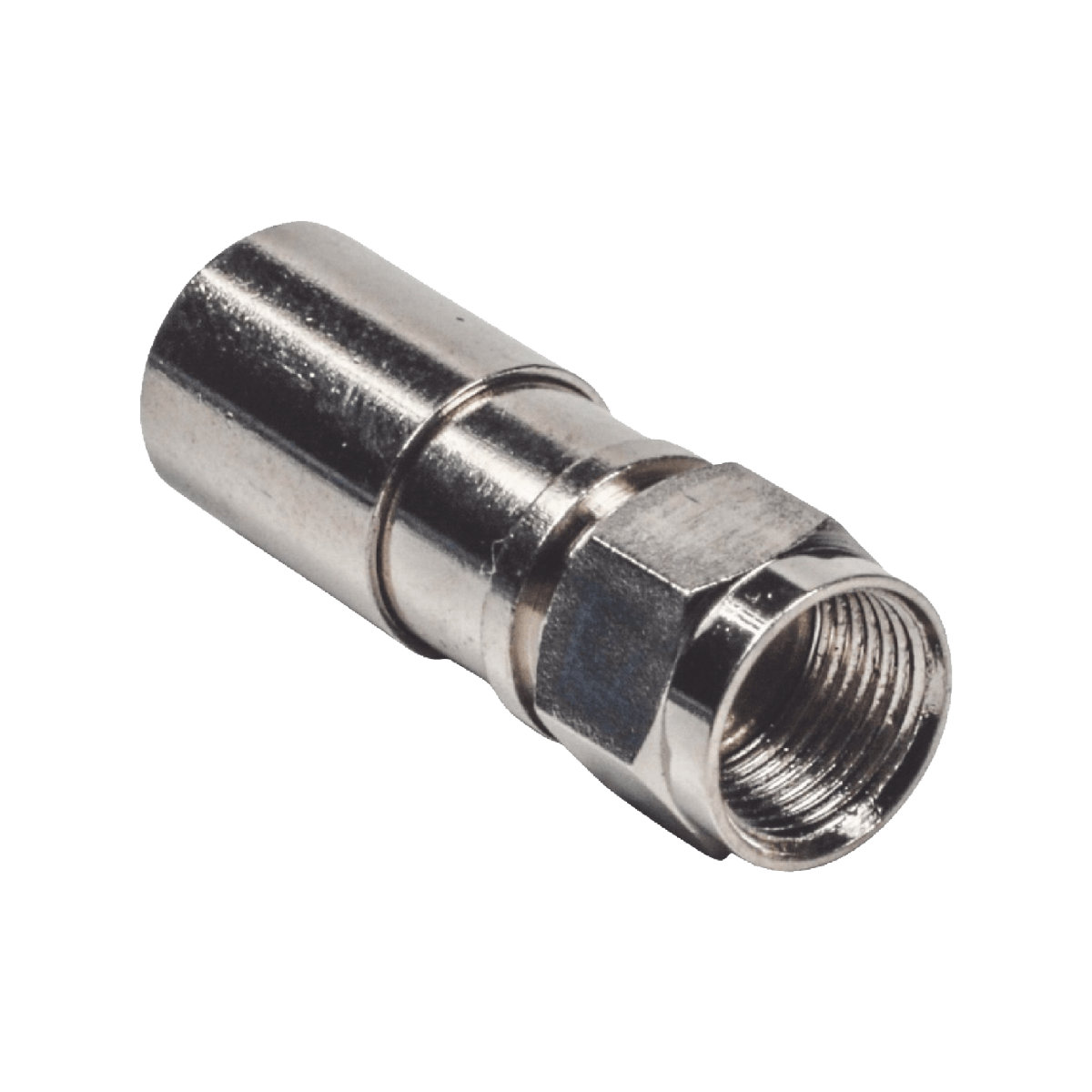 Conector F Macho de Compresión, Metálico para cable RG-6, Cuerpo de Bronce Niquelado. - SILYMX