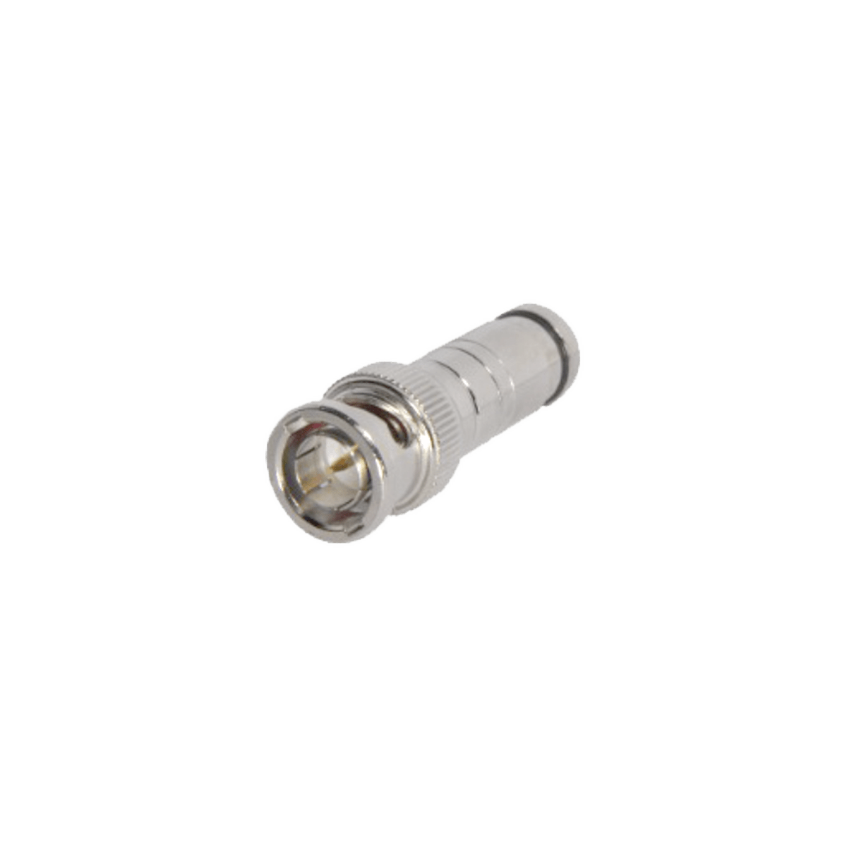 Conector BNC Macho en 75 Ohm, de Compresión Axial para Cable Coaxial RG-59/U, Níquel/ Oro/ Politetrafluoroetileno. - SILYMX