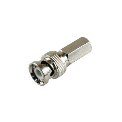 Conector BNC Macho de Ensamble Roscable (Hex.) en Sentido de las Manecillas de Reloj para Cable Coaxial RG-59/U, Níquel/ Oro/ Delrin. - SILYMX