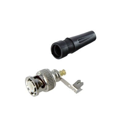 Conector BNC macho en 75 Ohm, para cable coaxial RG-59/ RG-6 con base de alivio negra de PVC. - SILYMX