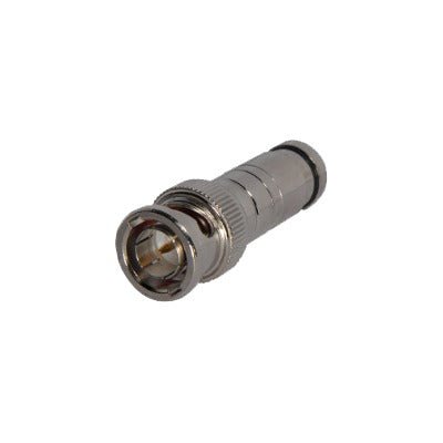 Conector BNC macho de 75 Ohm, con base de resorte para montar a presión cable coaxial RG-59/ RG-6, Níquel/ Oro/ Teflón. - SILYMX