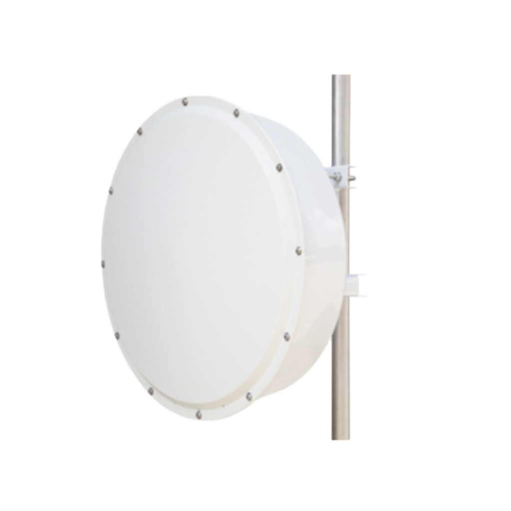 Antena direccional de alta resistencia, Ganancia 30 dBi, (4.9 -6.5 GHz), Plato hondo para mayor inmunidad al ruido, Conectores N-Hembra, Montaje y radomo incluido - SILYMX