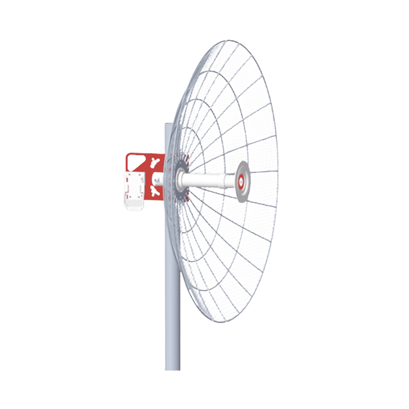 Antena direccional de alta resistencia la viento, Ganancia de 30 dBi, frecuencia (4.9 - 6.5 GHz), Polarización doble, incluye montaje para torre o mástil - SILYMX
