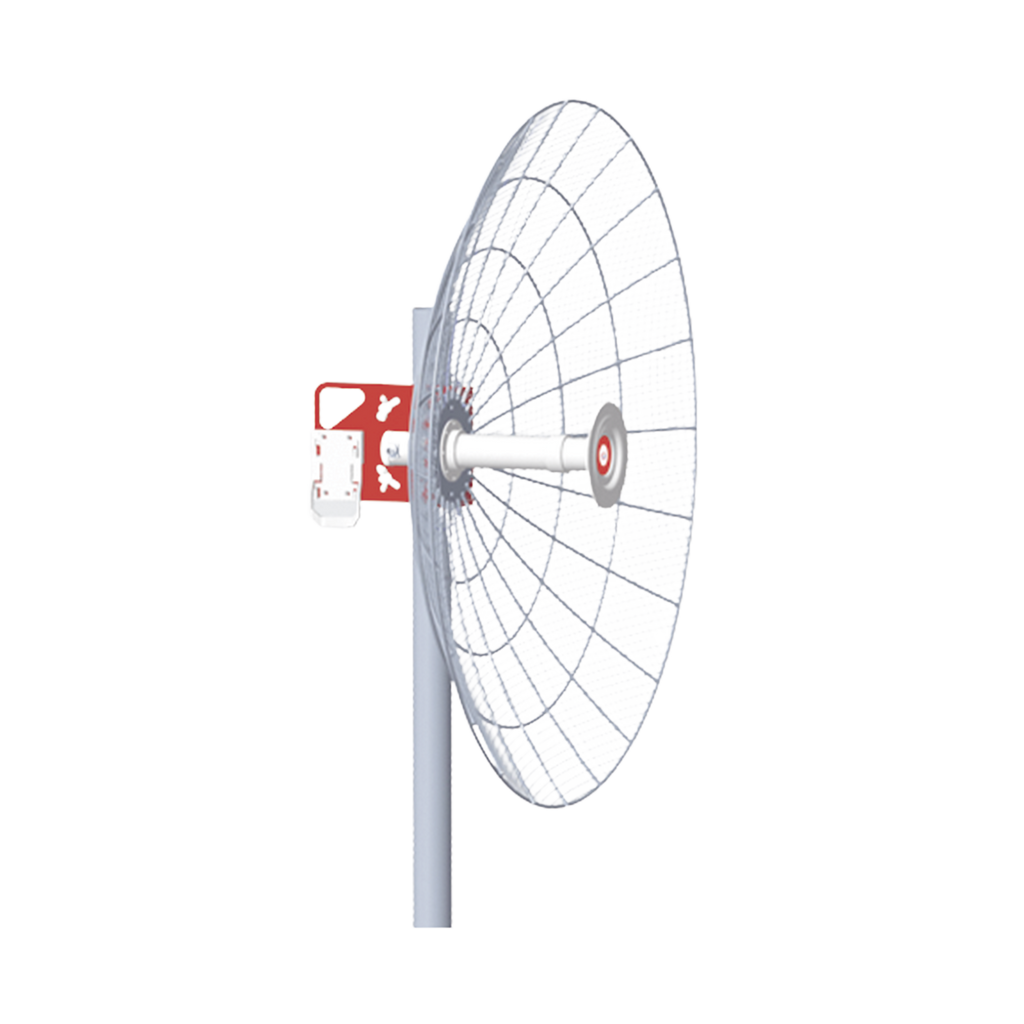 Antena direccional de alta resistencia la viento, Ganancia de 30 dBi, frecuencia (4.9 - 6.5 GHz), Polarización doble, incluye montaje para torre o mástil