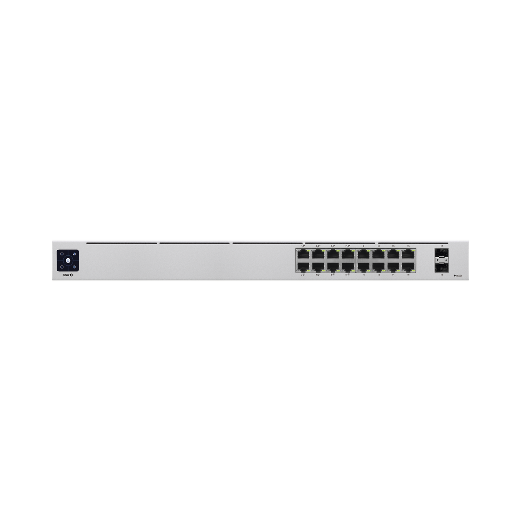 UniFi Switch USW-16-POE Gen2, Capa 2 de 16 puertos (8 puertos PoE 802.3af/at + 8 puertos Gigabit) + 2 puertos 1G SFP, 42W, pantalla informativa - SILYMX