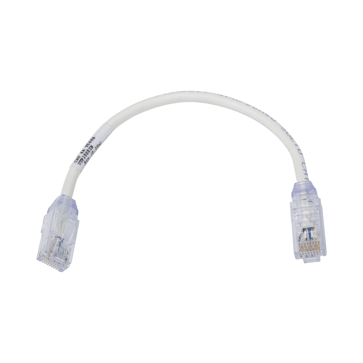 Patch Cord UTP, Cat6A, Diámetro Reducido (28 AWG), CM/LSZH, Color Blanco Mate, 8in (20.3cm) - SILYMX