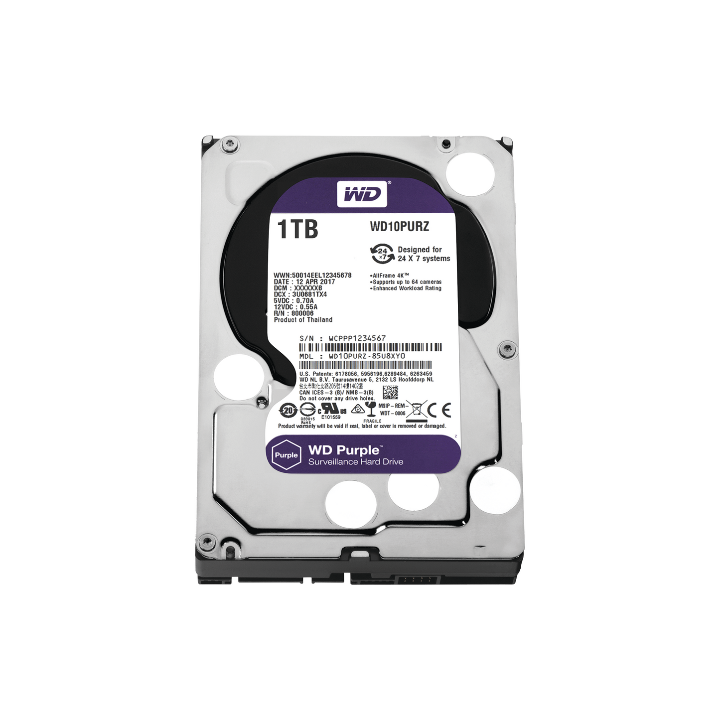 Disco Duro Purple de 1 TB 5400 RPM Optimizado para Soluciones de Videovigilancia Uso 24-7 3 Años de Garantia - SILYMX