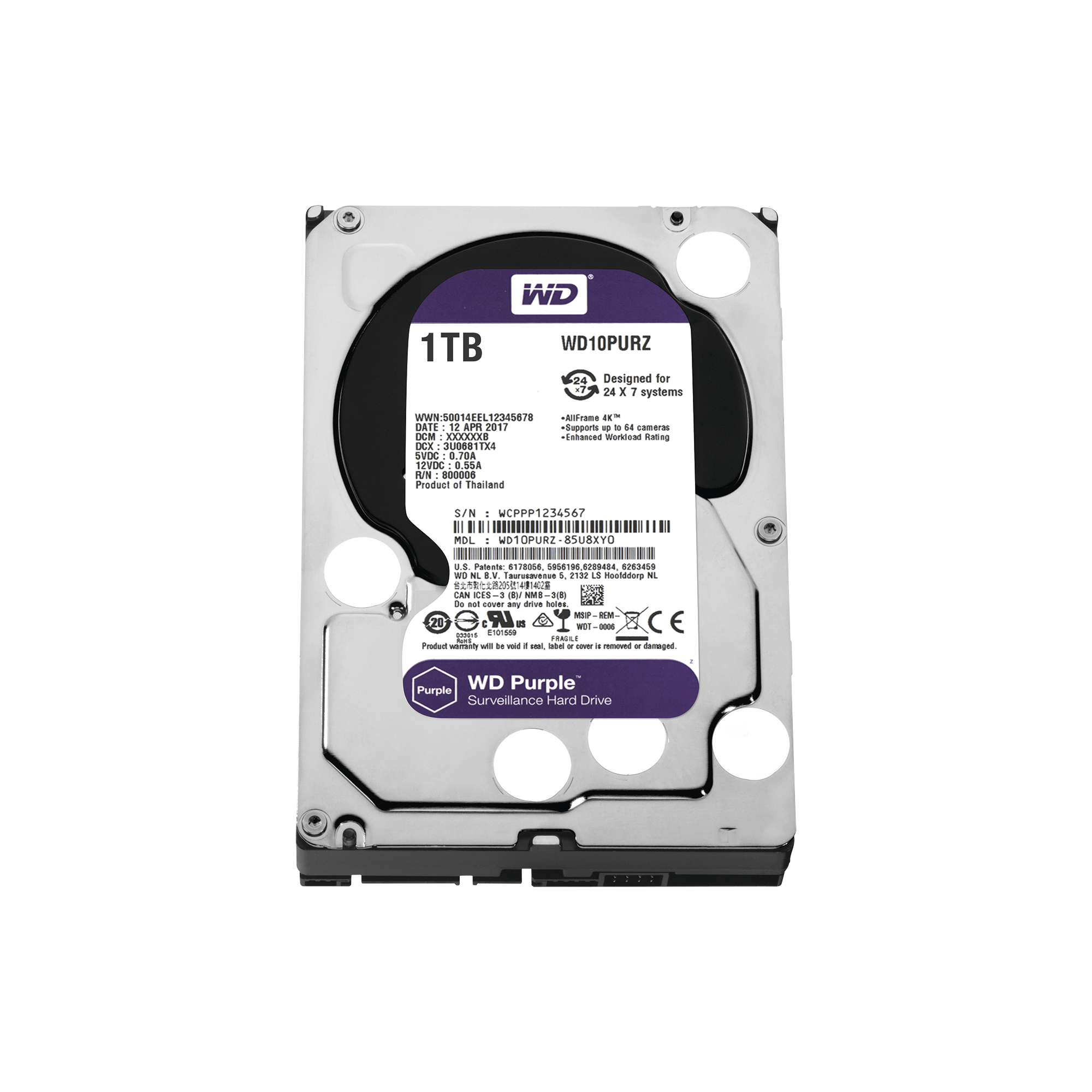 Disco Duro Purple de 1 TB 5400 RPM Optimizado para Soluciones de Videovigilancia Uso 24-7 3 Años de Garantia - SILYMX