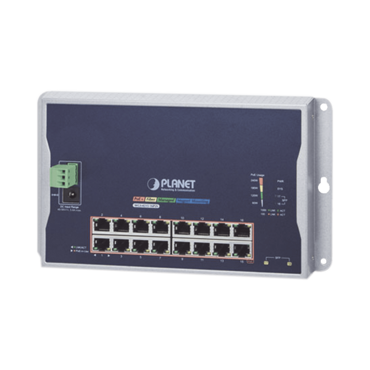Switch Industrial Administrable Capa 2 de Pared,16 Puertos PoE 802.3at Gigabit y 2 Puertos SFP - SILYMX