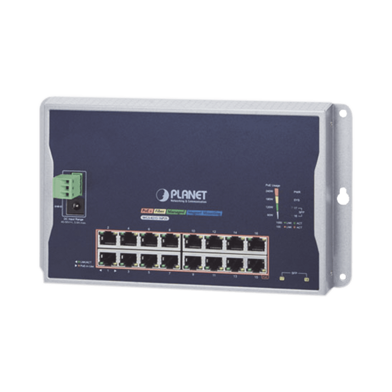 Switch Industrial Administrable Capa 2 de Pared,16 Puertos PoE 802.3at Gigabit y 2 Puertos SFP - SILYMX