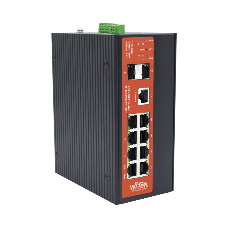 Switch Industrial administrable con 2 puertos PoE bt y 6 puertos Gigabit Ethernet con PoE 802.3af/at y 24V Pasivo + 2 SFP Gigabit, 240 W - SILYMX