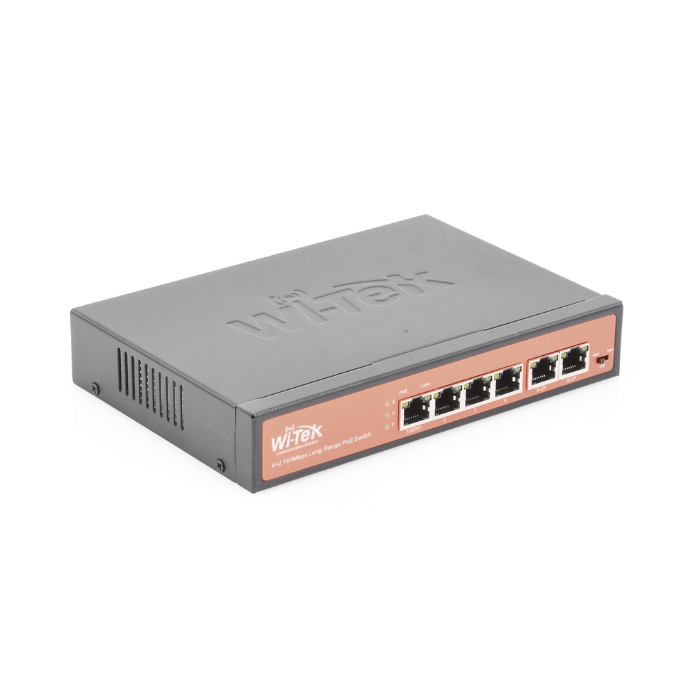 Switch PoE (802.3af/at/bt) / No administrable de largo alcance / Hasta 250m / 4x10/100Mbps (PoE) + 2x10/100Mbps Uplink / Presupuesto 65 W - SILYMX