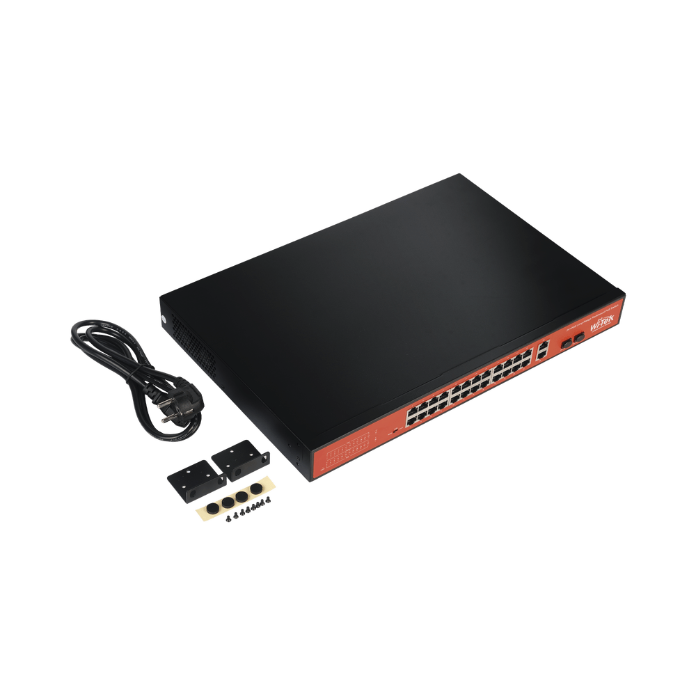 Switch PoE (802.3af/at/bt) / No administrable de largo alcance / Hasta 250m / Con 24 x 10/100Mbps + 2 x SFP Gigabit Combo / 250 W - SILYMX