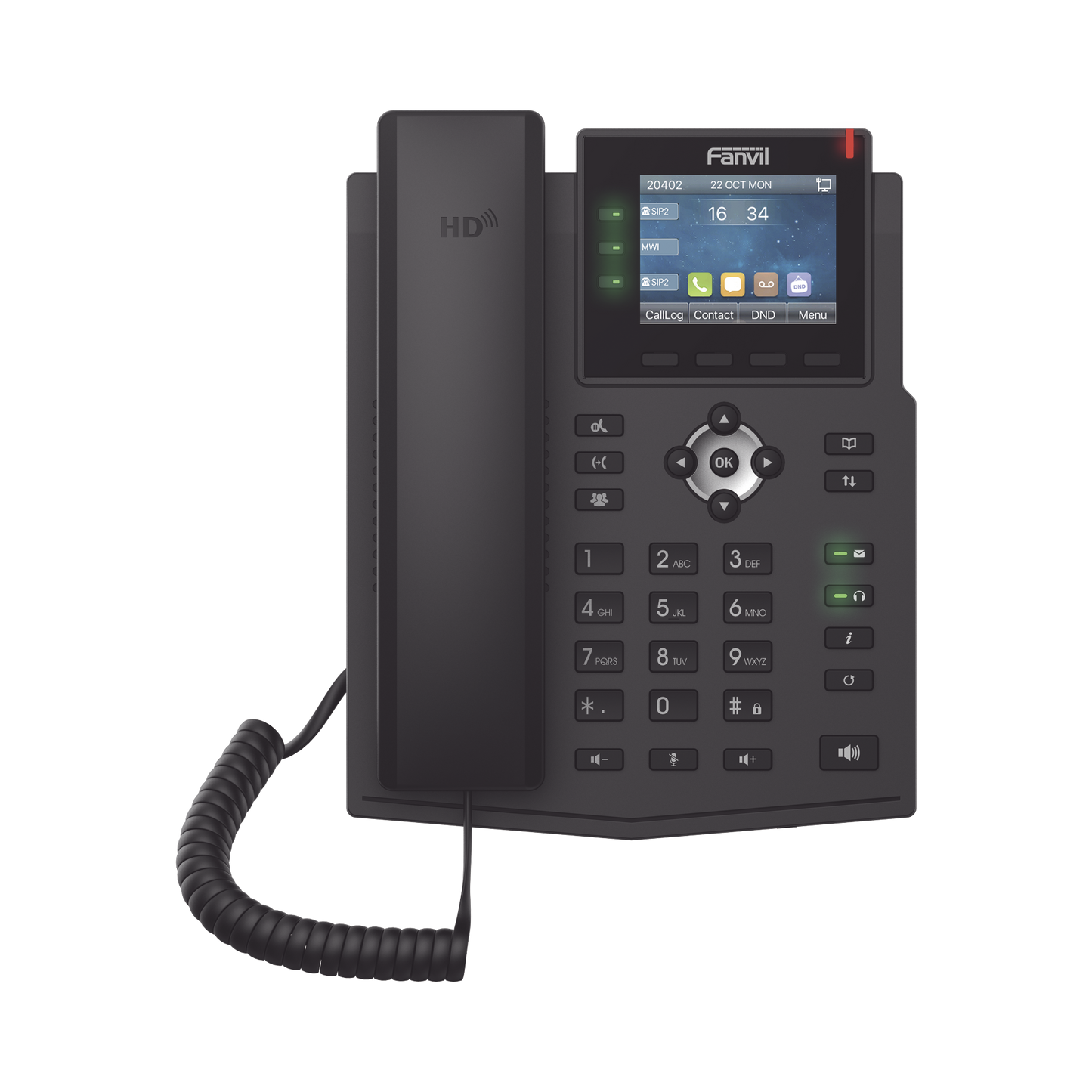 Teléfono IP Empresarial con Estándares Europeos, 6 lineas SIP con pantalla LCD a color, puertos Gigabit, IPv6, Opus y conferencia de 3 vías, PoE/DC - SILYMX